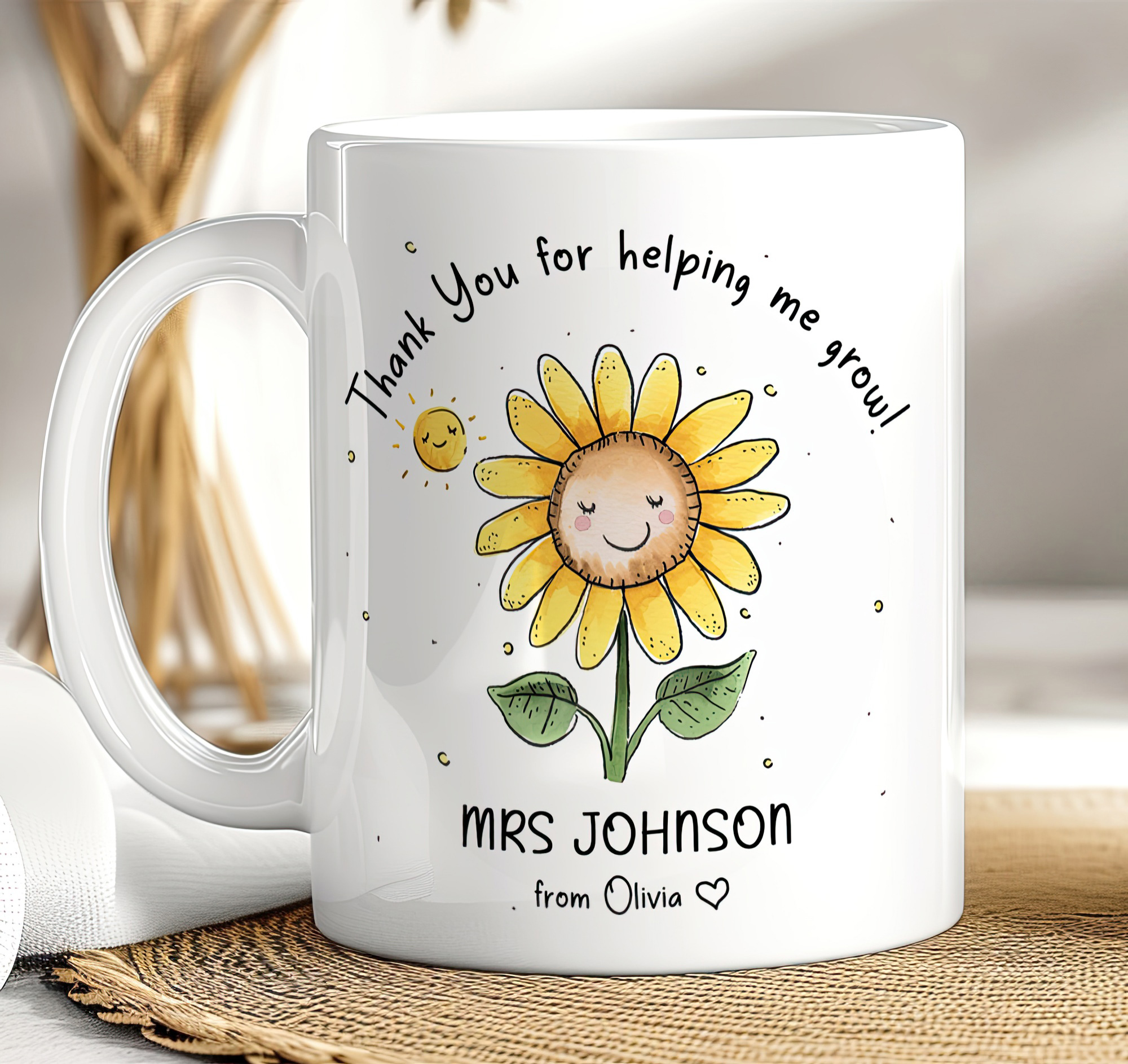 Personalised Sunflower Teacher Mug – Thank You Gift