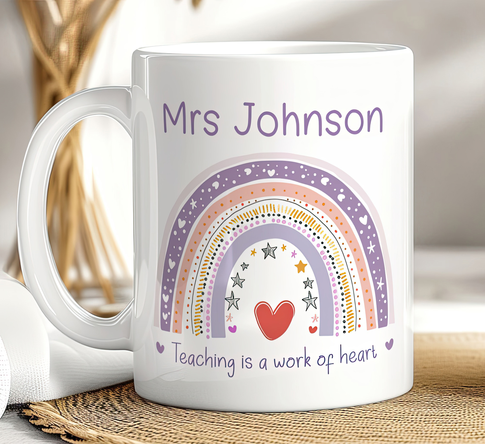 Personalised Rainbow Teacher Mug – Teaching Is a Work of Heart - Image 9