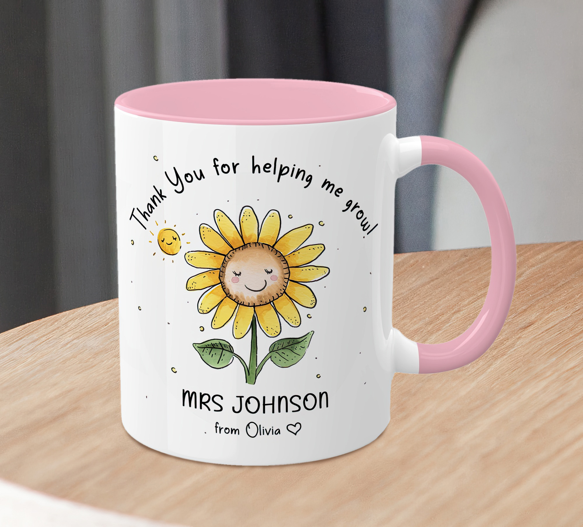 Personalised Sunflower Teacher Mug – Thank You Gift - Image 2