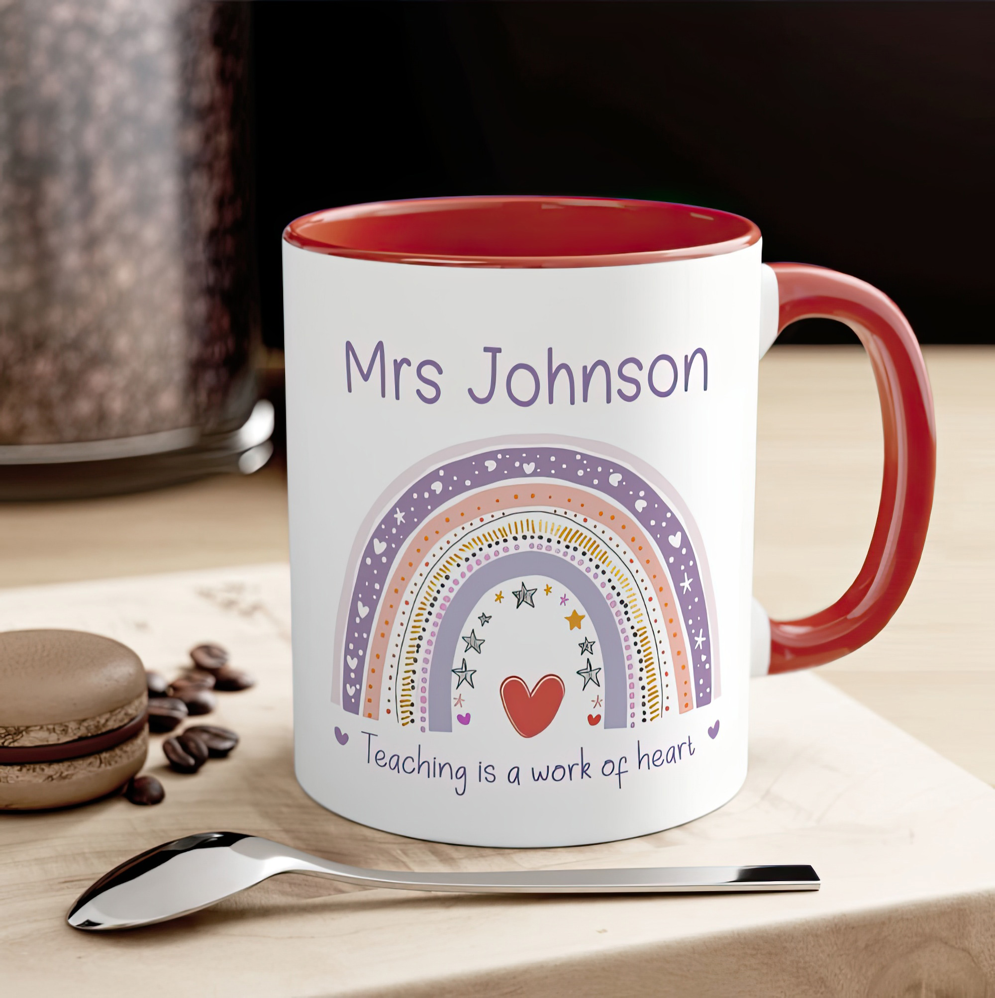 Personalised Rainbow Teacher Mug – Teaching Is a Work of Heart - Image 8