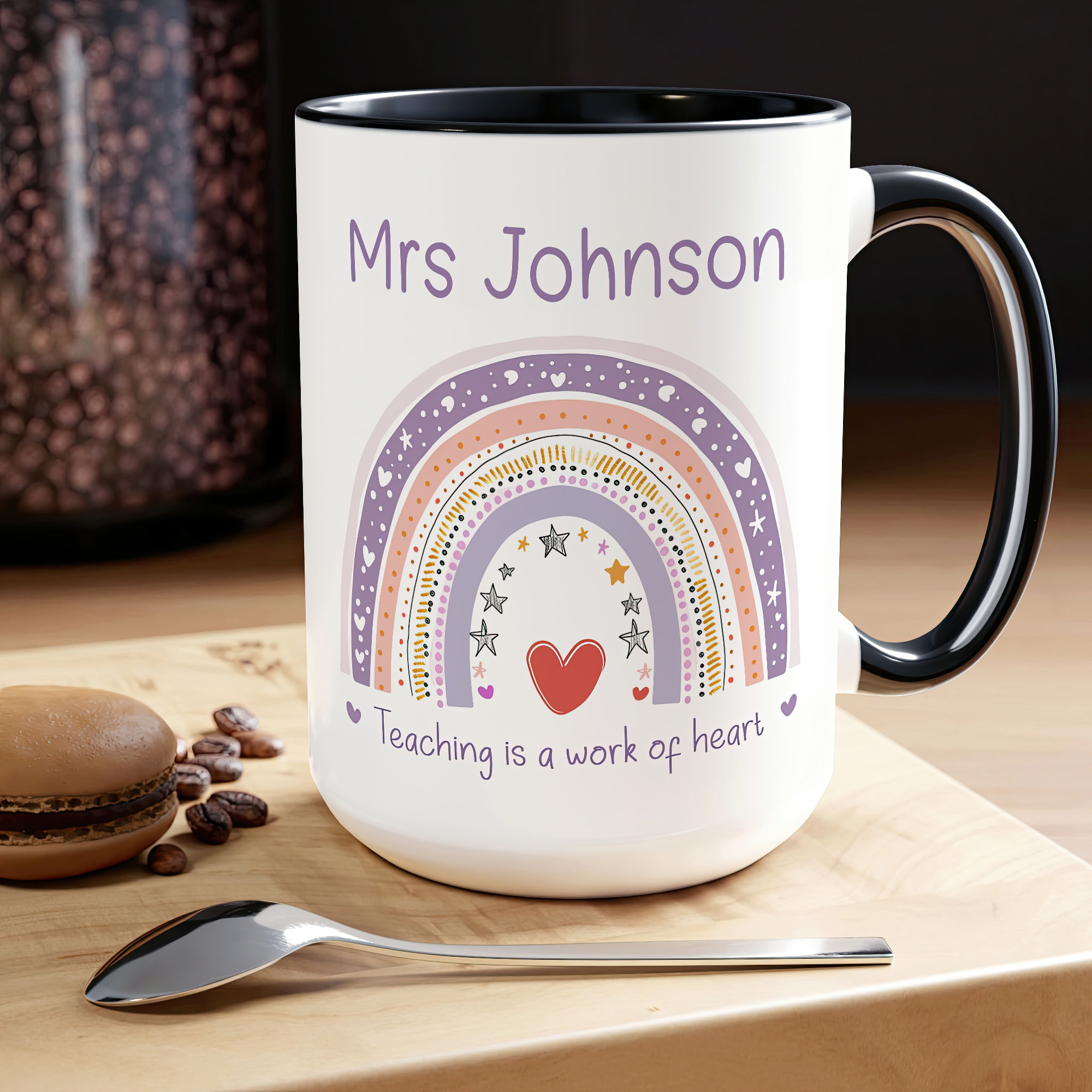 Personalised Rainbow Teacher Mug – Teaching Is a Work of Heart - Image 6