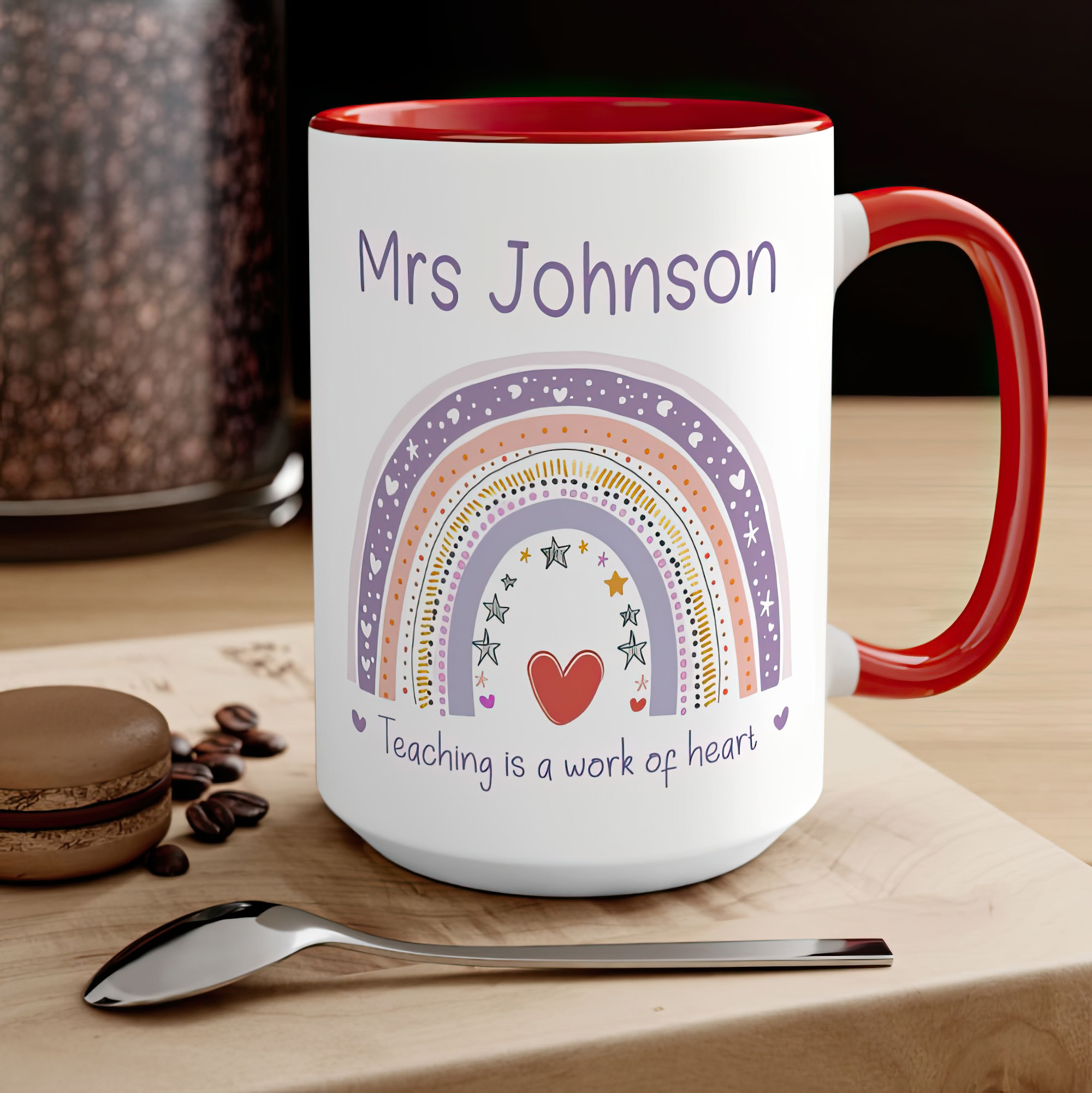 Personalised Rainbow Teacher Mug – Teaching Is a Work of Heart - Image 5
