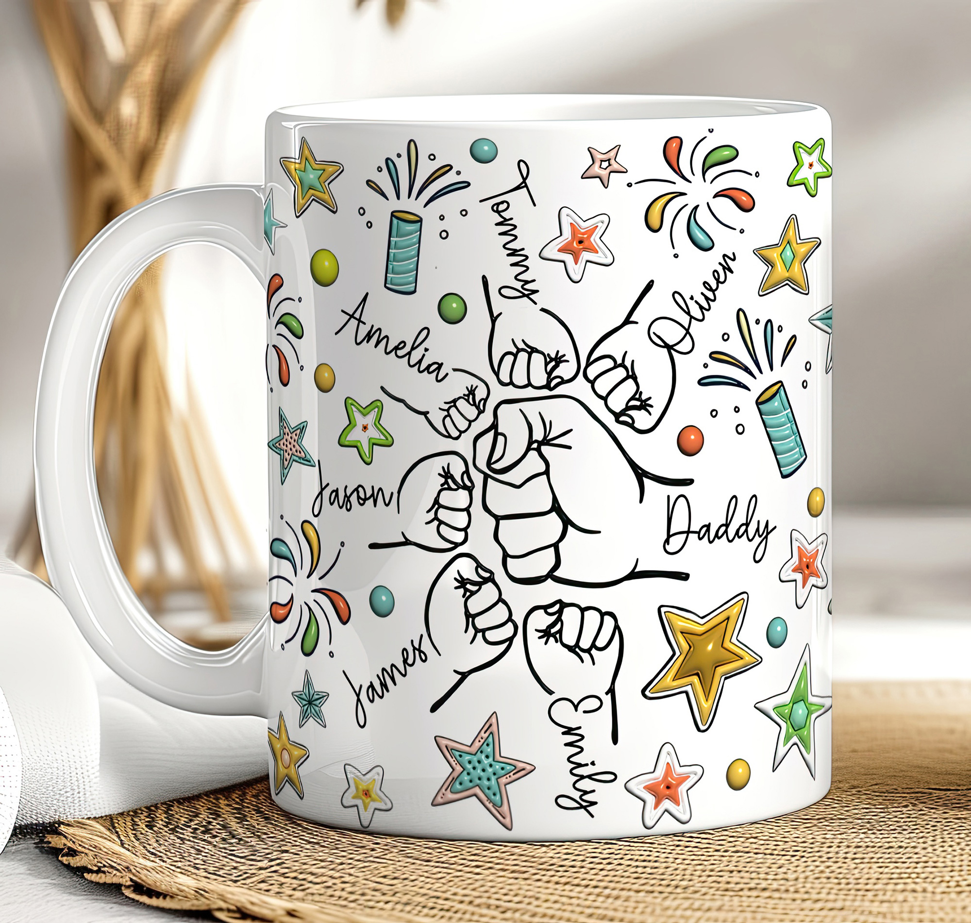 Personalised Daddy Fist Bump Mug – Custom Family Gift for Dad
