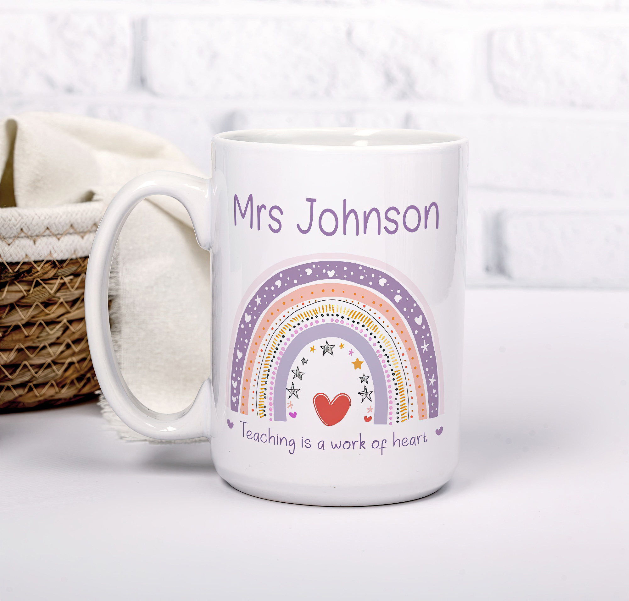 Personalised Rainbow Teacher Mug – Teaching Is a Work of Heart - Image 4