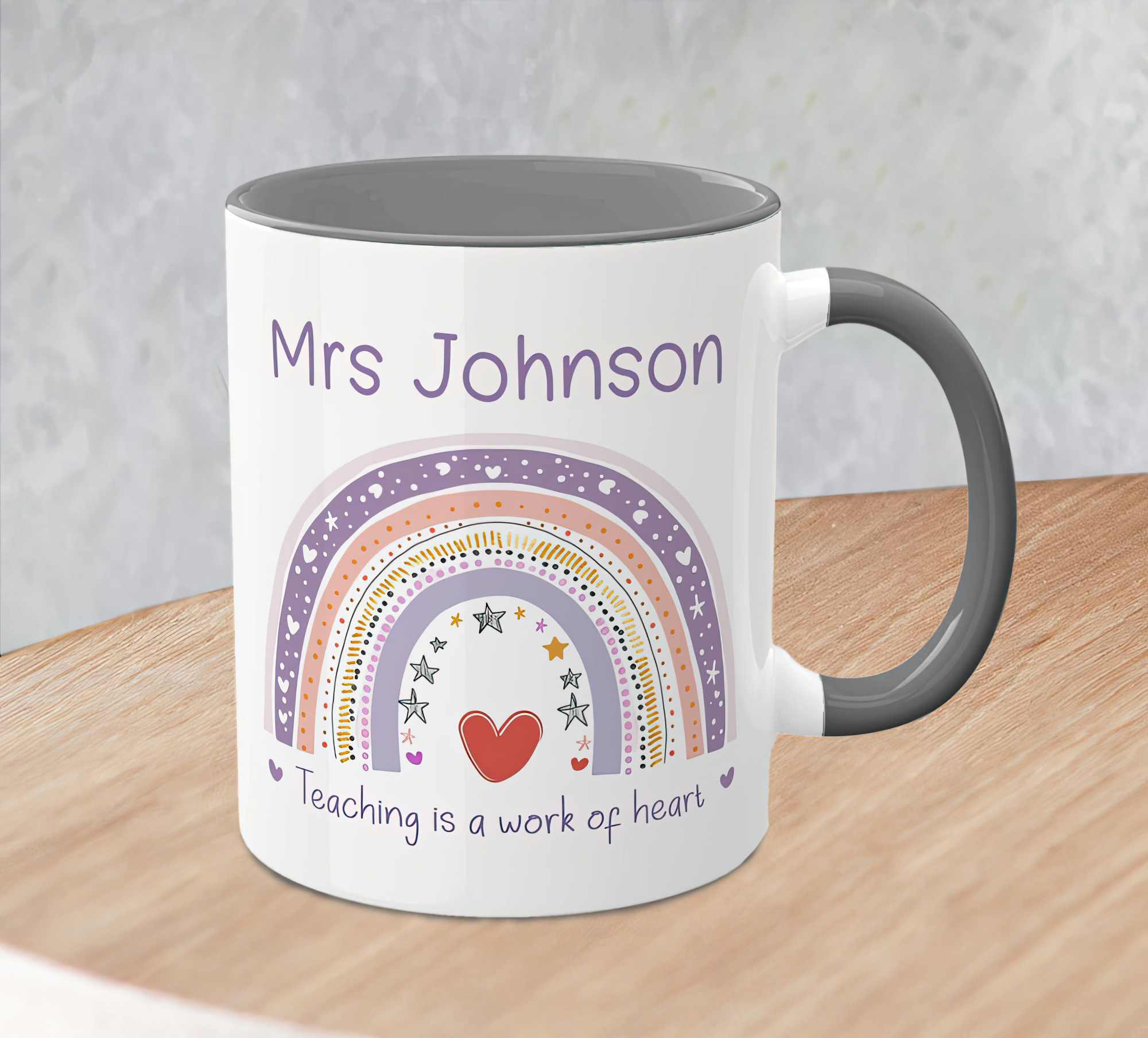 Personalised Rainbow Teacher Mug – Teaching Is a Work of Heart - Image 3