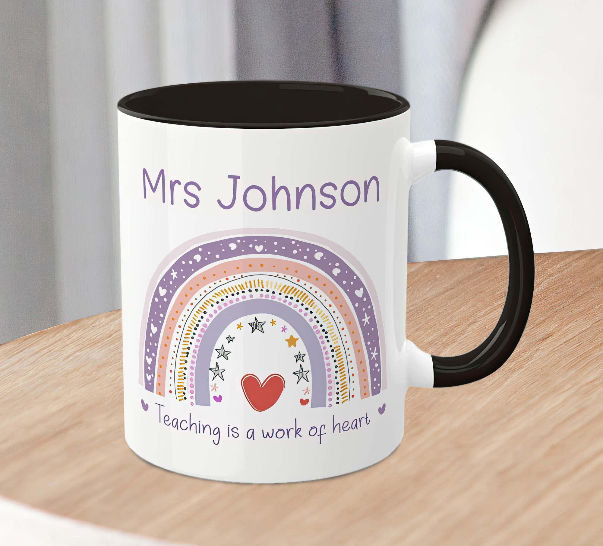 Personalised Rainbow Teacher Mug – Teaching Is a Work of Heart - Image 2