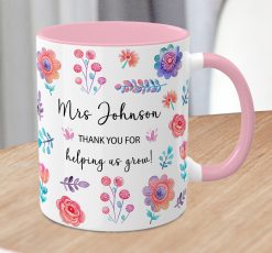 Alternative view of Personalised Floral Teacher Mug – Thank You for Helping Us Grow