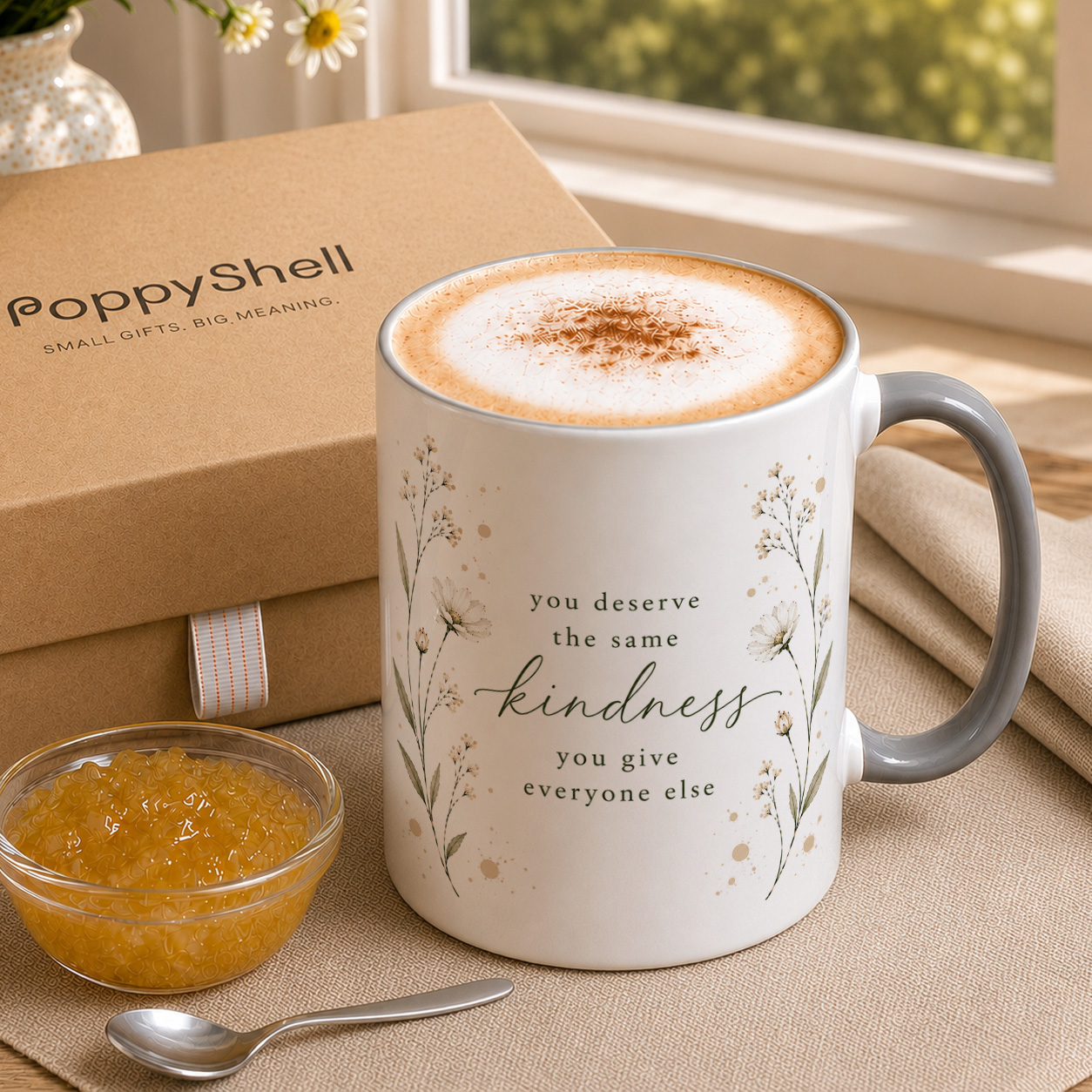 Kindness Quote Mug – Inspirational Floral Coffee Cup Gift - Image 3
