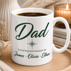 Personalised Dad Compass Mug – Custom Father's Gift with Children’s Names