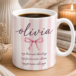 Personalised Pink Bow Mug – Custom Name Coquette Gift