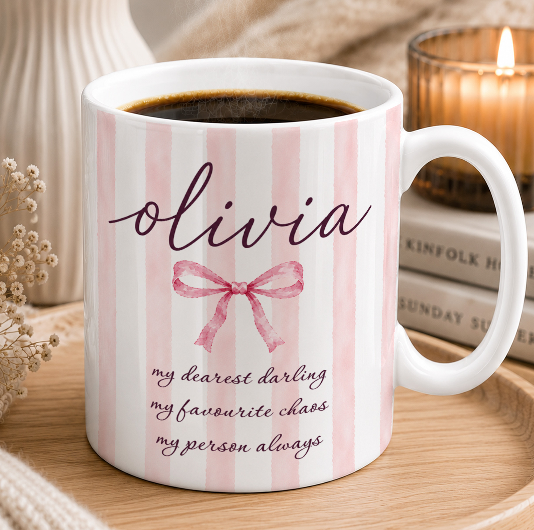 Personalised Pink Bow Mug – Custom Name Coquette Gift
