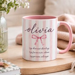 Alternative view of Personalised Pink Bow Mug – Custom Name Coquette Gift