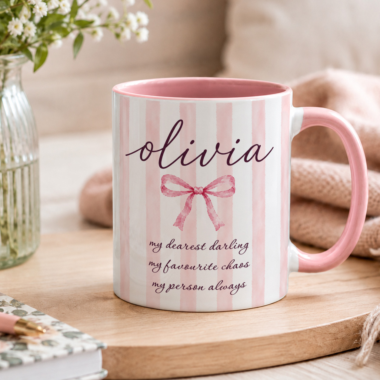 Personalised Pink Bow Mug – Custom Name Coquette Gift - Image 2