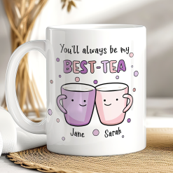 Personalised Cartoon Best-Tea Mug – Pink & Purple Friendship Gift
