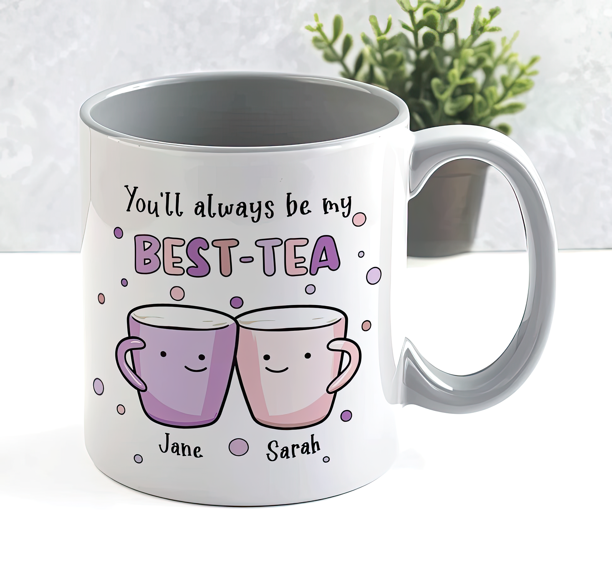 Personalised Cartoon Best-Tea Mug – Pink & Purple Friendship Gift - Image 4