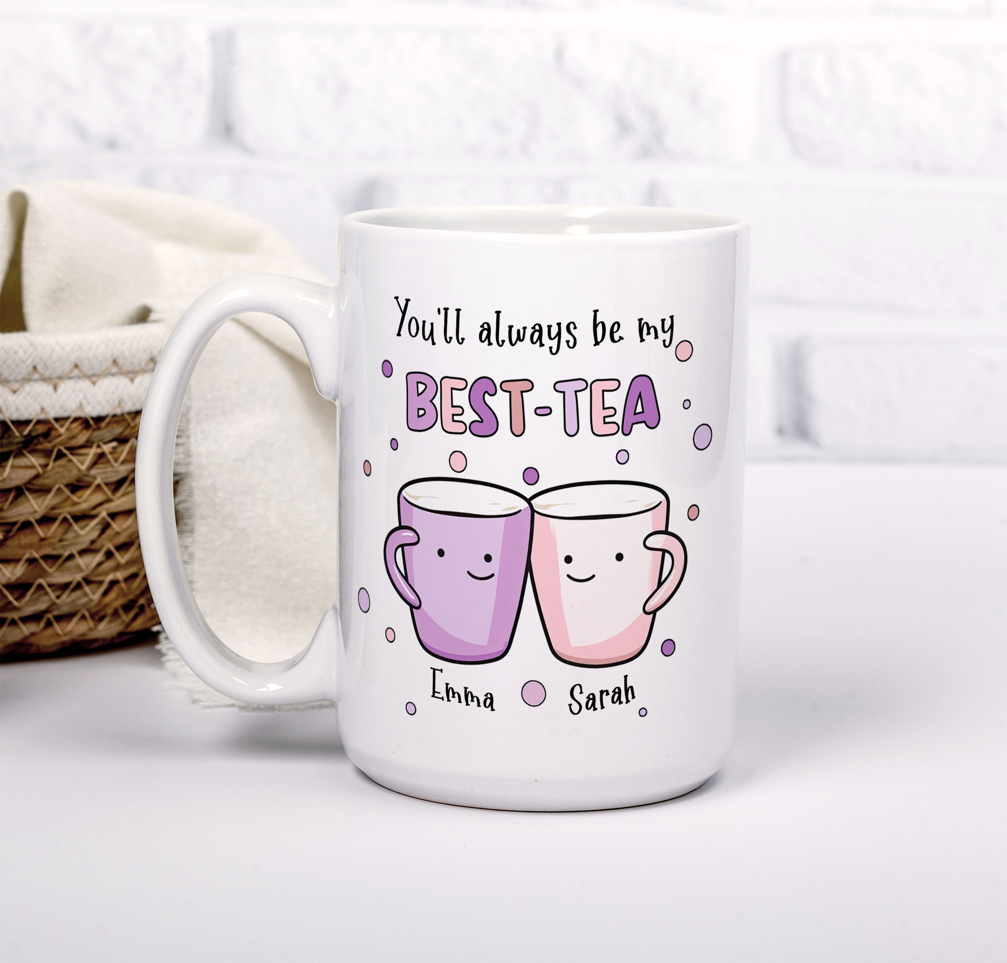 Personalised Cartoon Best-Tea Mug – Pink & Purple Friendship Gift - Image 5