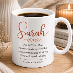 Personalised Mum Certificate Mug – Custom Name Gift from Kids
