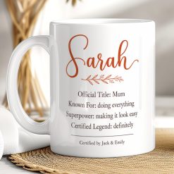 Personalised Mum Certificate Mug – Custom Name Gift from Kids