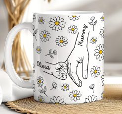 Personalised Mummy & Kids Holding Hands Daisy Mug