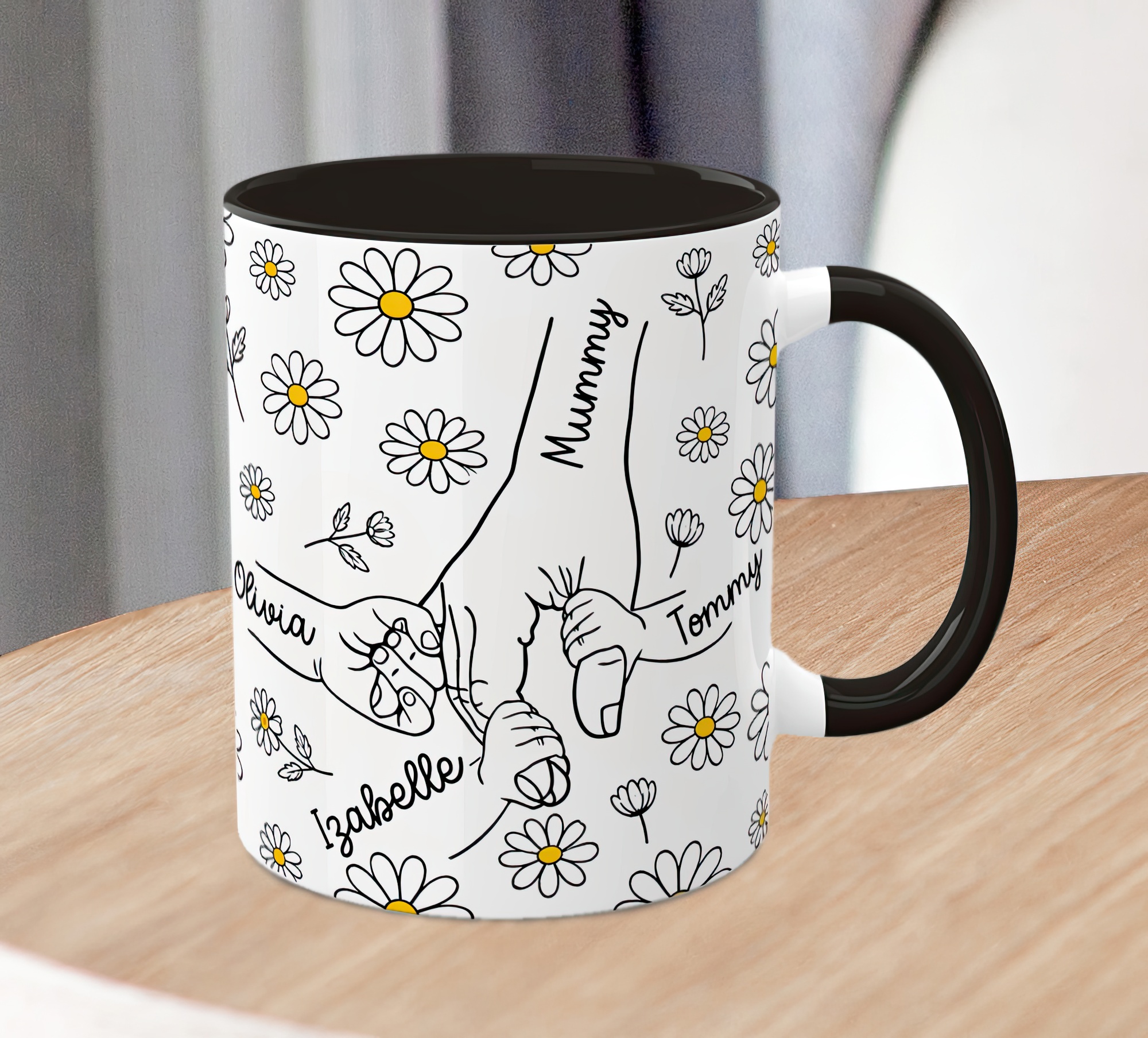 Personalised Mummy & Kids Holding Hands Daisy Mug - Image 4