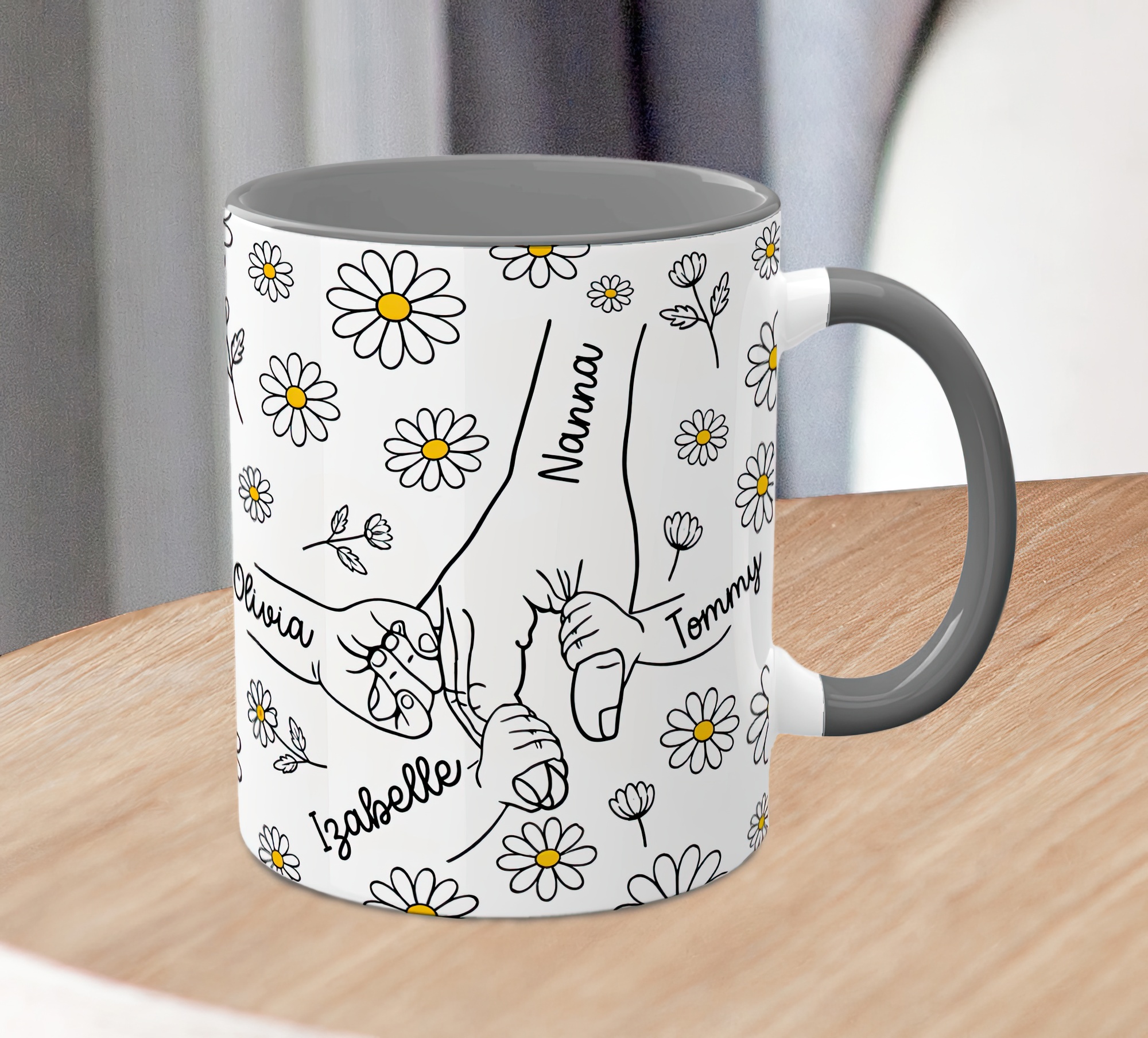 Personalised Mummy & Kids Holding Hands Daisy Mug - Image 3