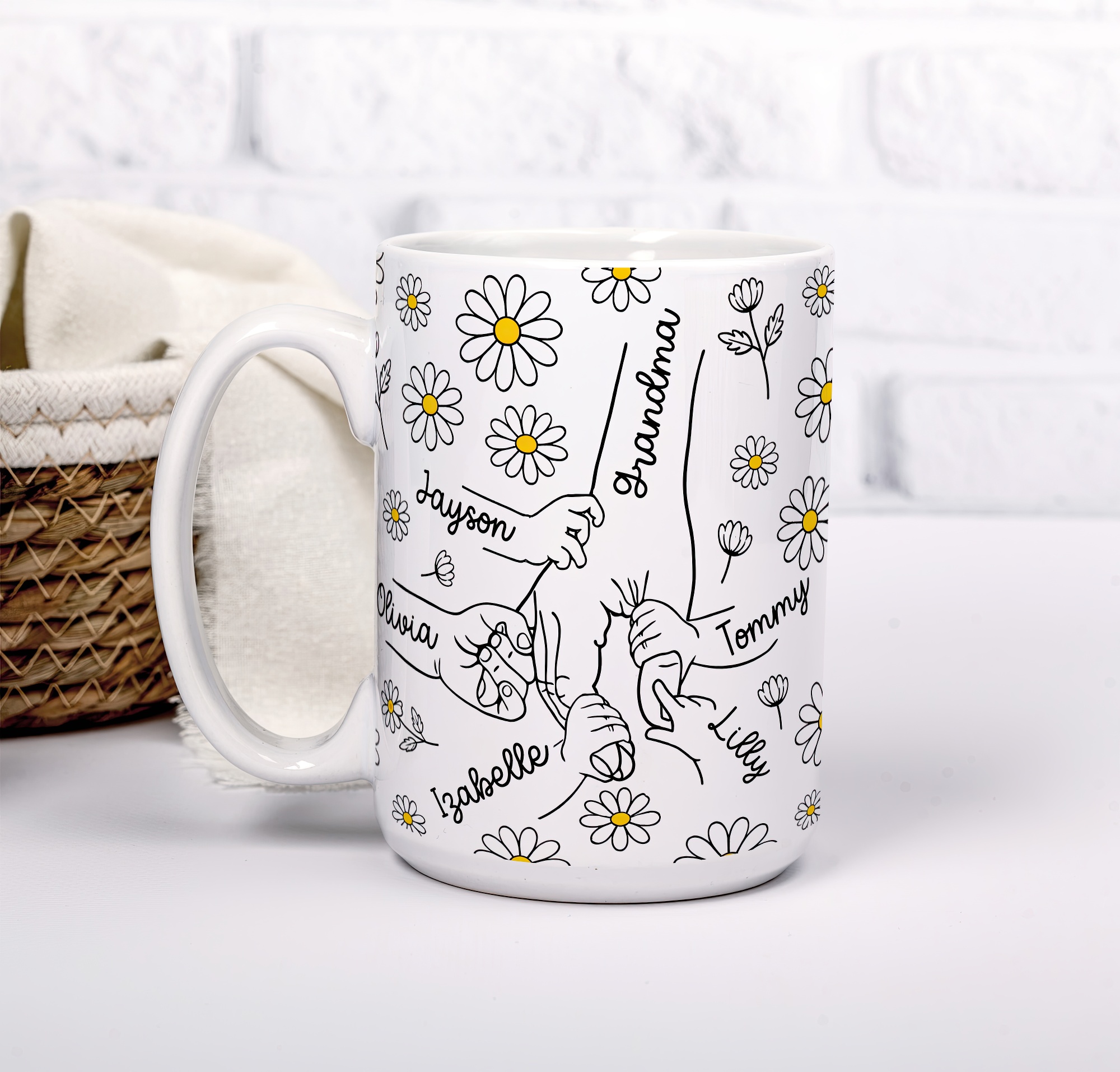 Personalised Mummy & Kids Holding Hands Daisy Mug - Image 5