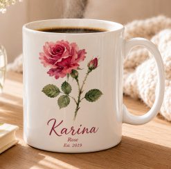 Personalised Birth Flower Mug – Custom Name Gift for Mum