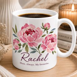 Personalised Floral Mum Mug – Custom Peony Name Gift for Mum