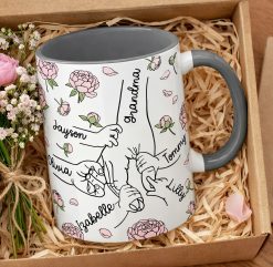 Personalised Mum Hand Holding Mug – Custom Family Names Gift - Image 4