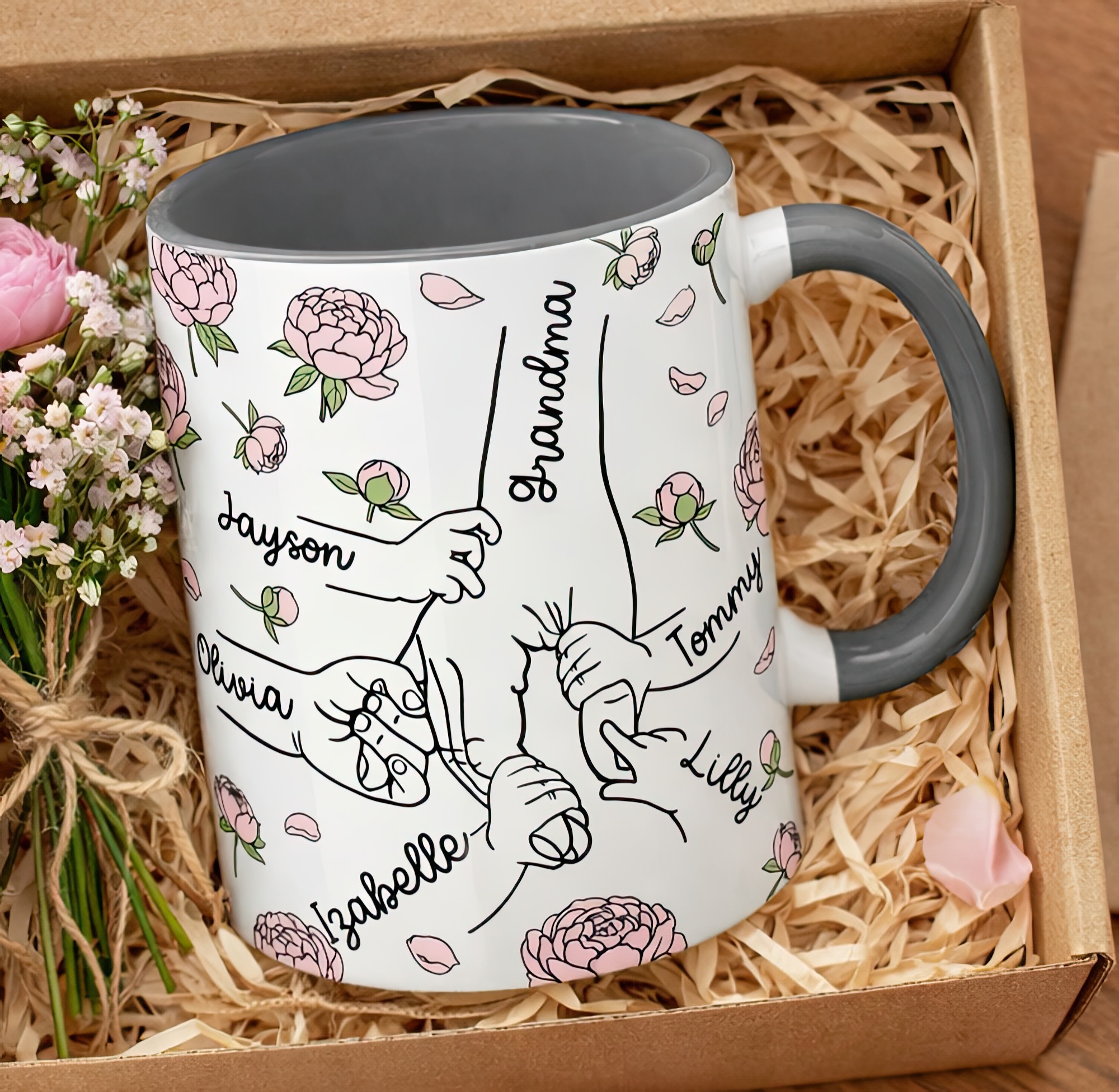 Personalised Mum Hand Holding Mug – Custom Family Names Gift - Image 4