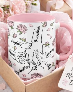 Personalised Mum Hand Holding Mug – Custom Family Names Gift - Image 3