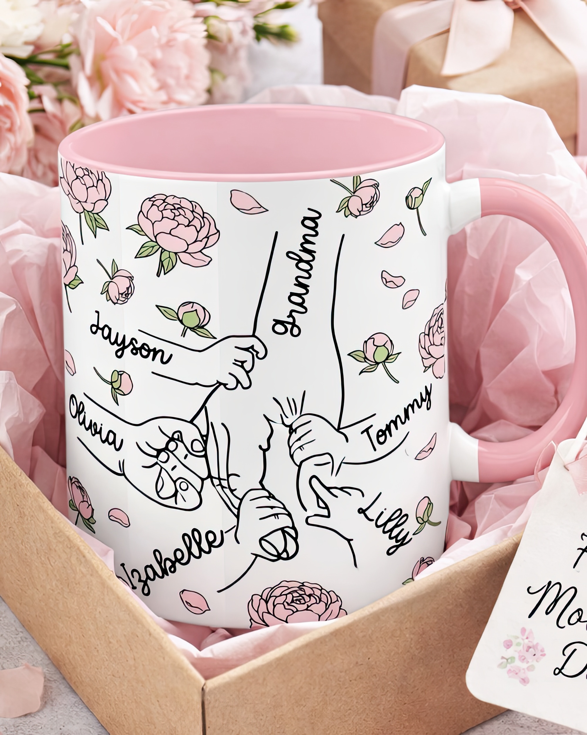 Personalised Mum Hand Holding Mug – Custom Family Names Gift - Image 3