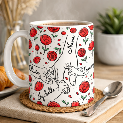 Alternative view of Personalised Family Hands Rose Mug – Custom Names Gift for Mum