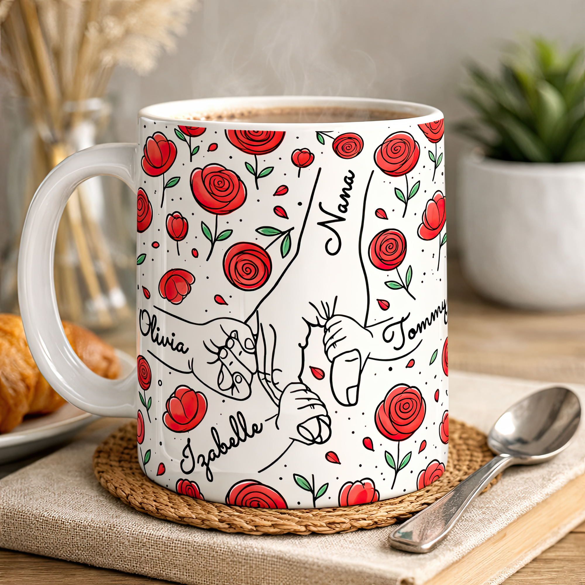 Personalised Family Hands Rose Mug – Custom Names Gift for Mum - Image 2