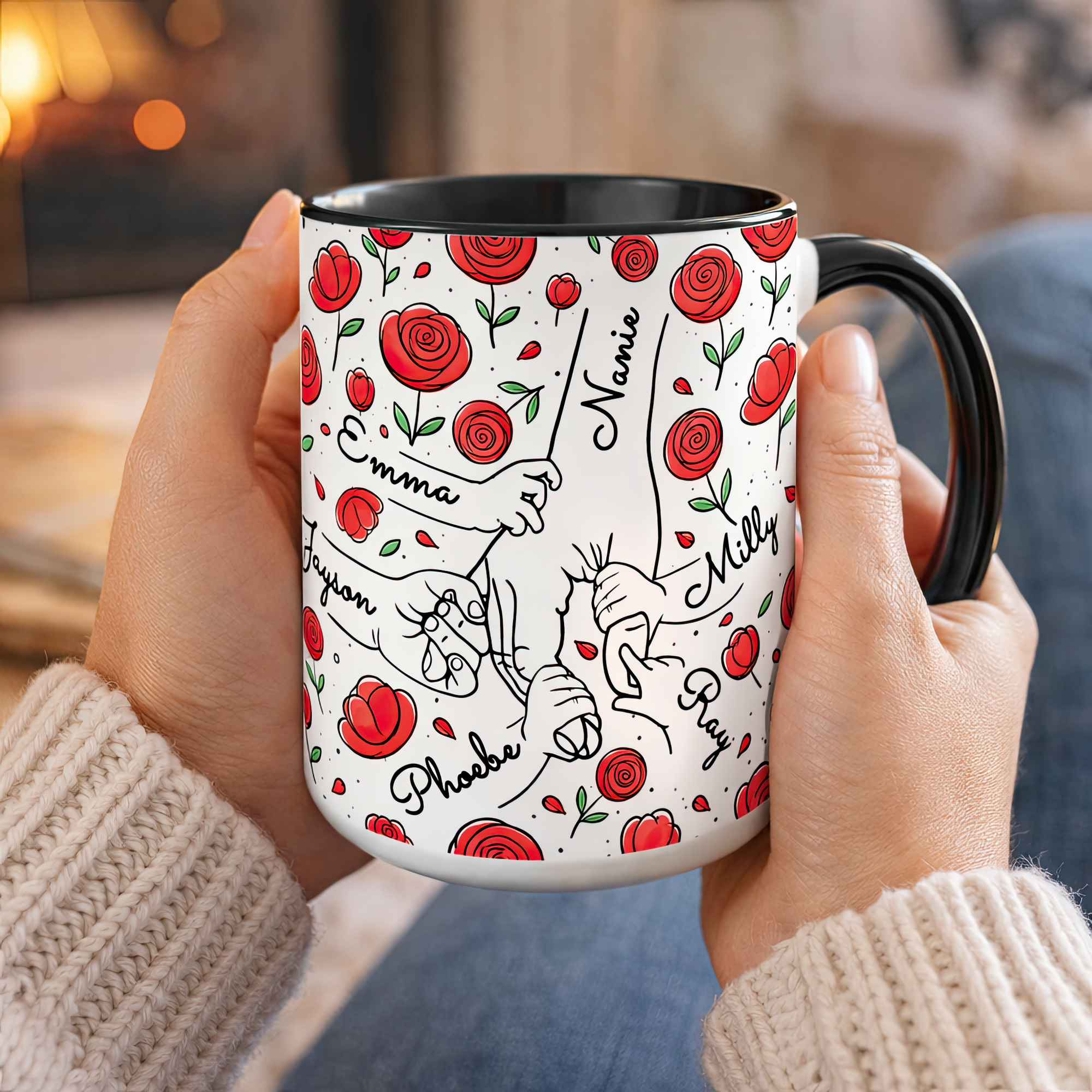 Personalised Family Hands Rose Mug – Custom Names Gift for Mum - Image 6