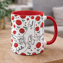 Personalised Family Hands Rose Mug – Custom Names Gift for Mum