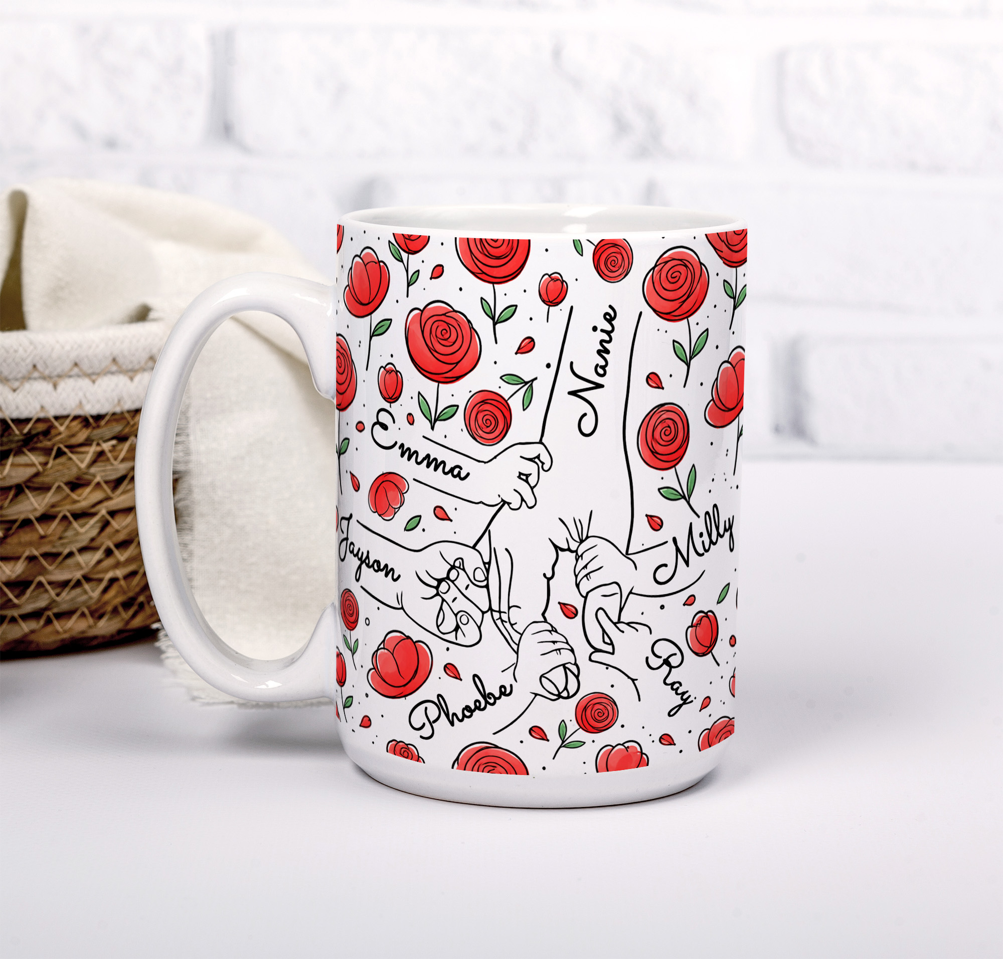 Personalised Family Hands Rose Mug – Custom Names Gift for Mum - Image 5