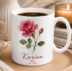 Personalised Birth Flower Mug – Custom Name Gift for Mum