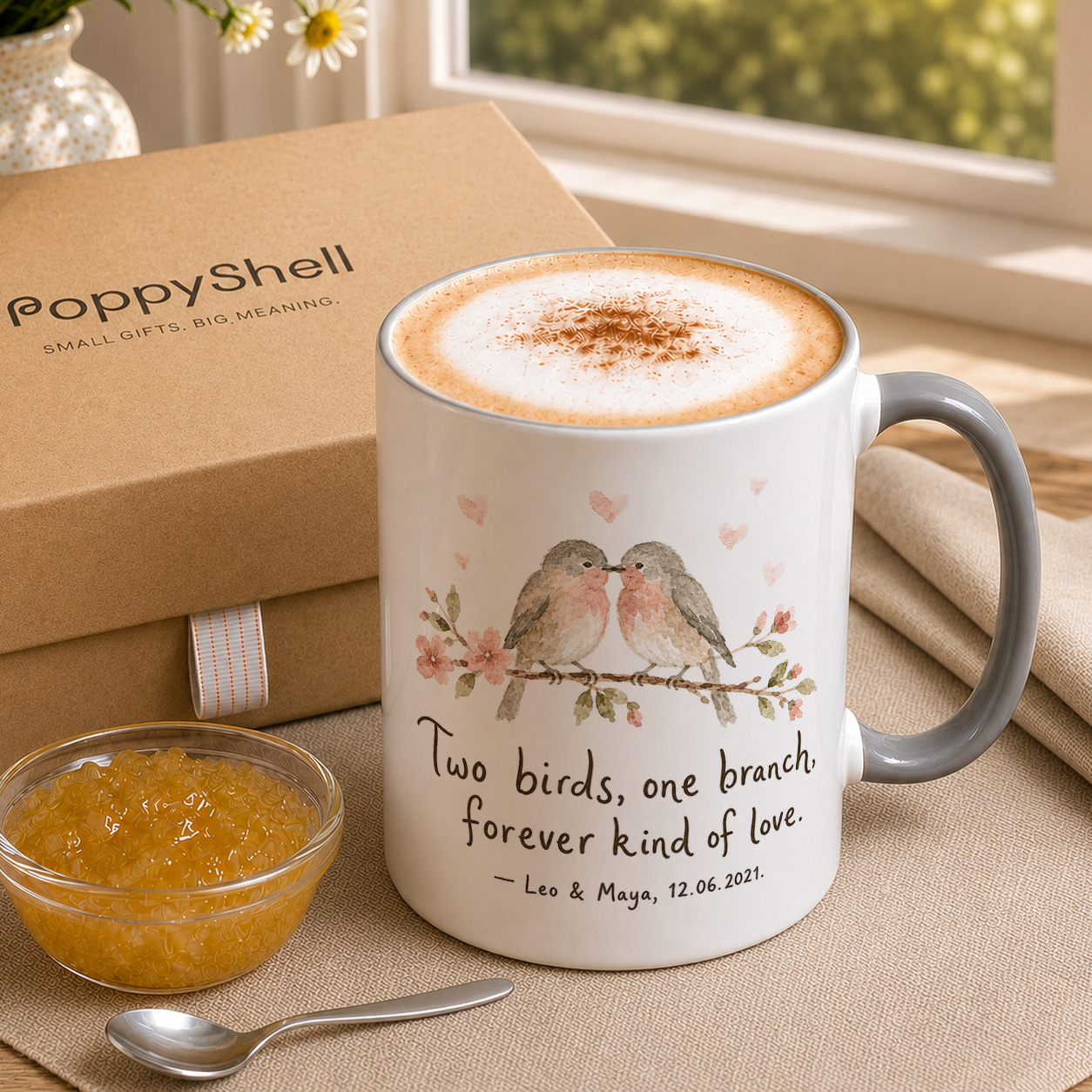 Personalised Love Birds Mug – Custom Couple Gift with Names & Date - Image 3