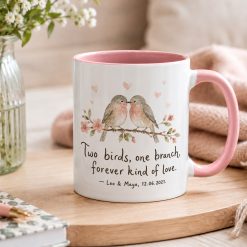 Alternative view of Personalised Love Birds Mug – Custom Couple Gift with Names & Date