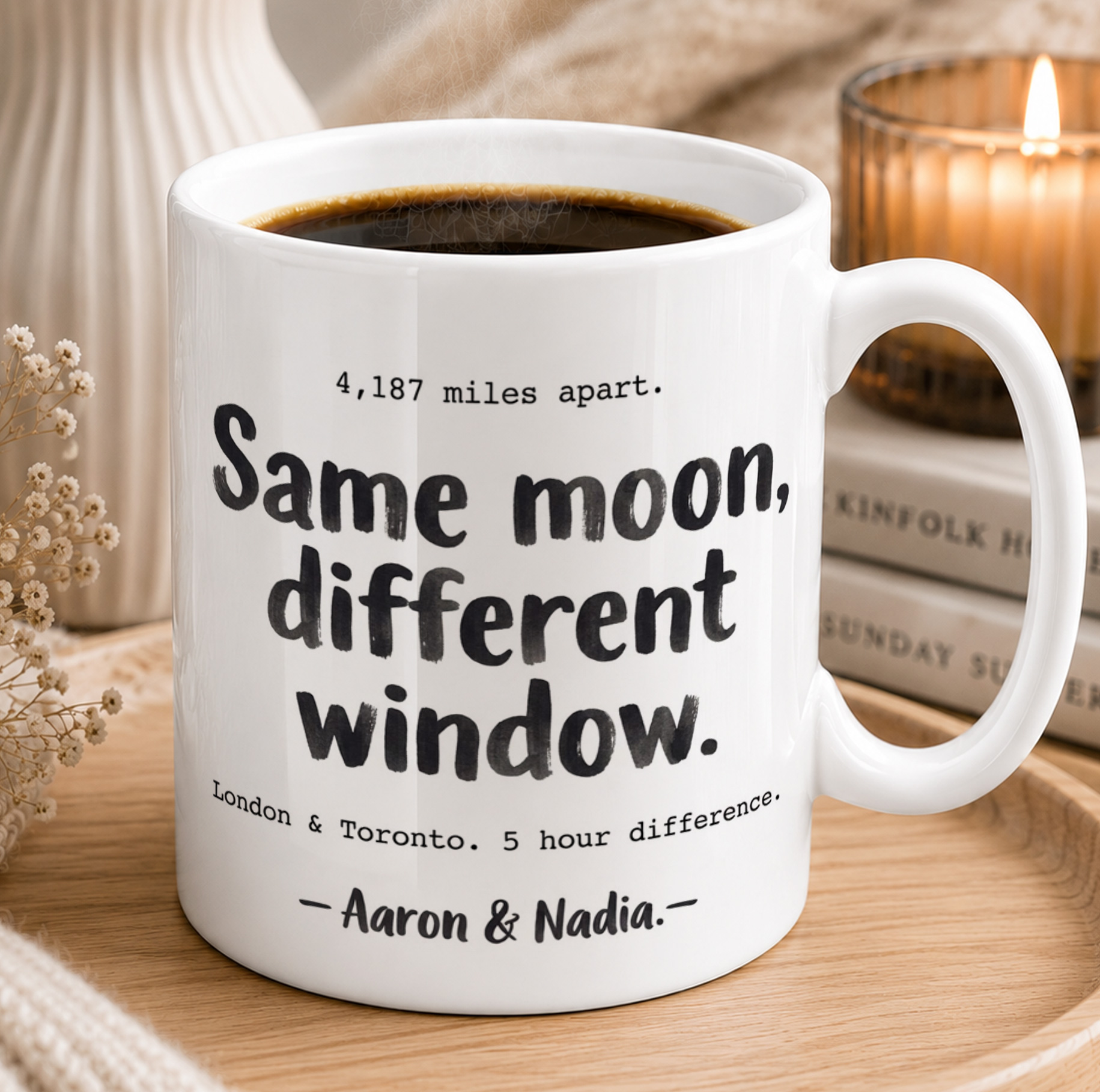 Personalised Long Distance Couple Mug – Custom Names & Cities Gift