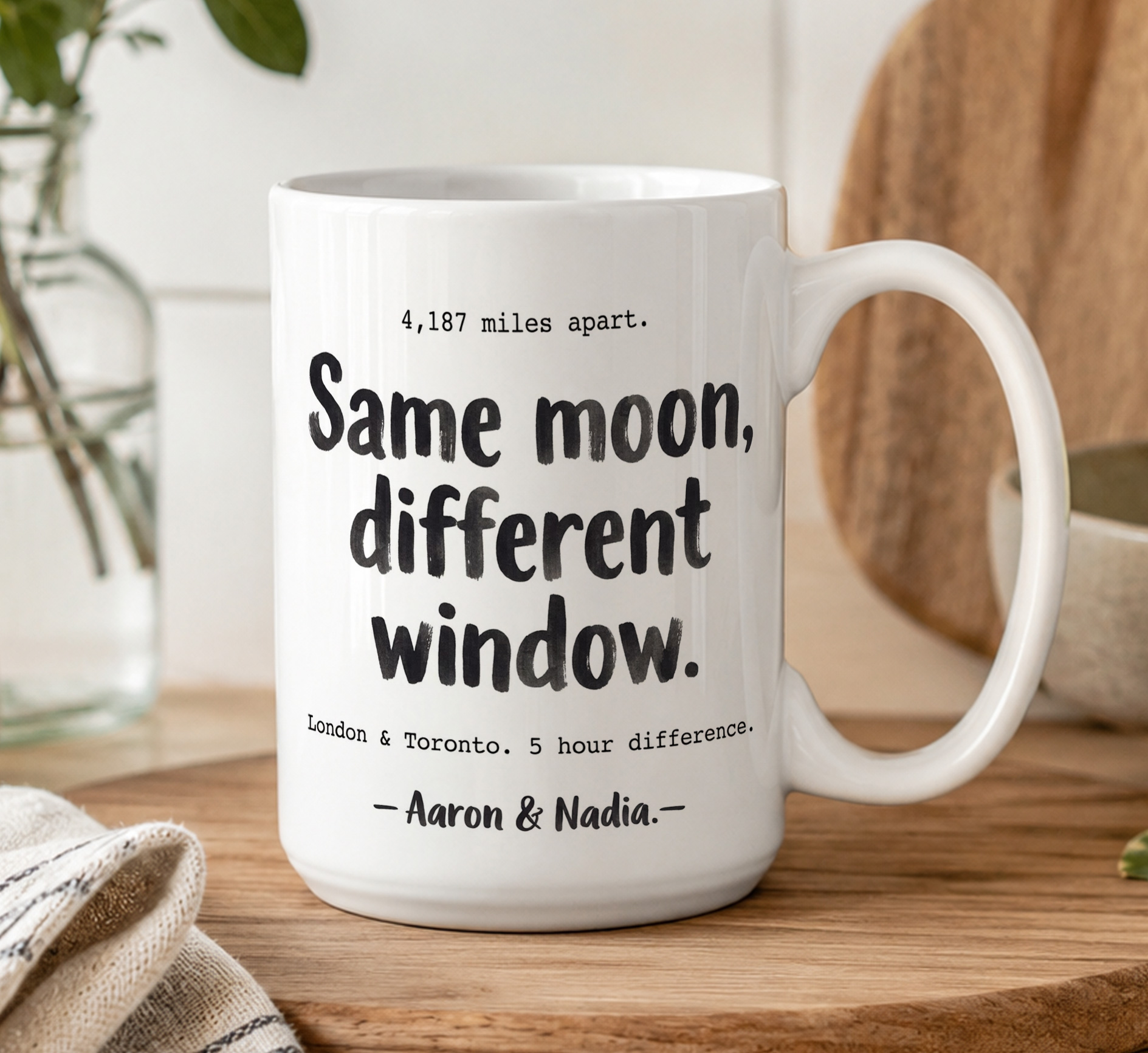 Personalised Long Distance Couple Mug – Custom Names & Cities Gift - Image 5