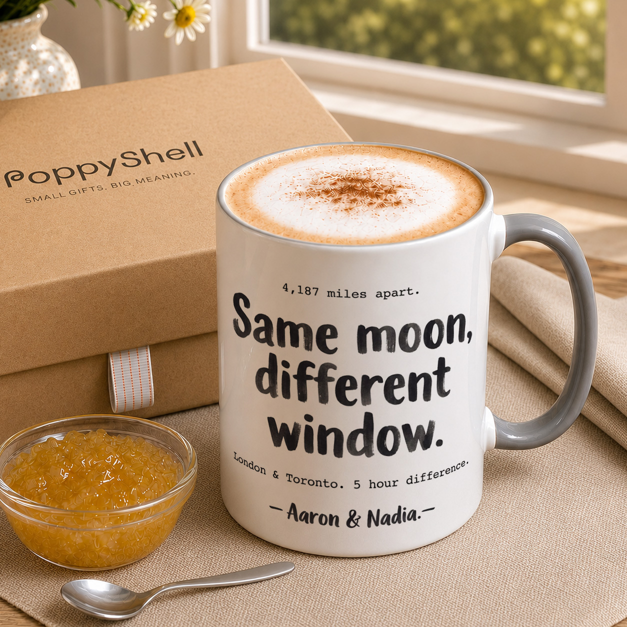Personalised Long Distance Couple Mug – Custom Names & Cities Gift - Image 3