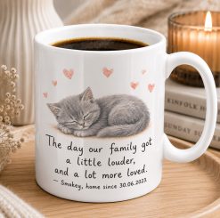 Personalised Cat Mug – Custom Name and Gotcha Date Gift