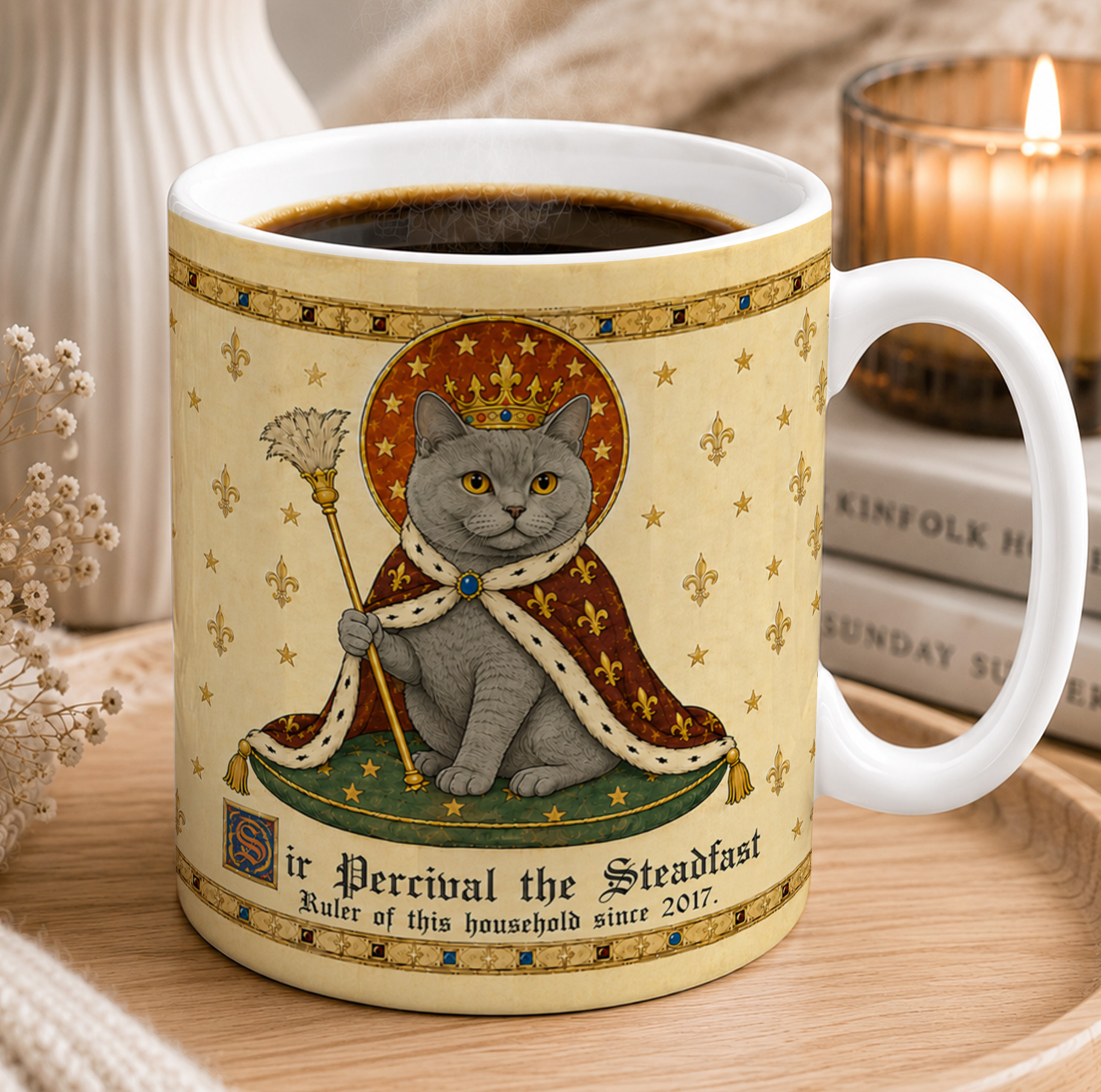 Personalised Medieval Cat Mug – Custom Name and Year Gift