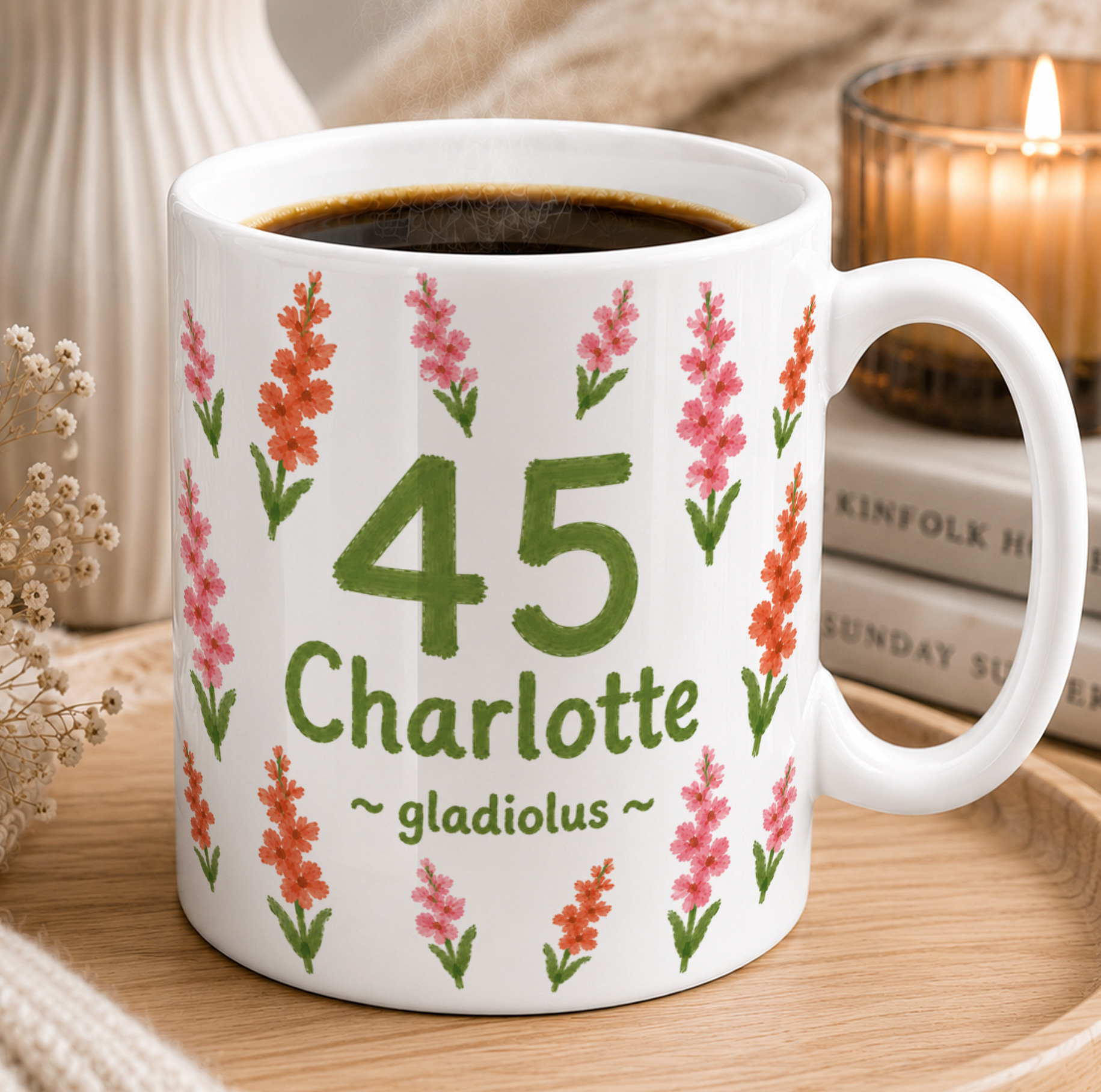 Personalised Birth Flower Milestone Mug – Custom Name & Age Gift