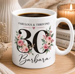 Personalised Birthday Mug – Custom Name and Age Floral Gift