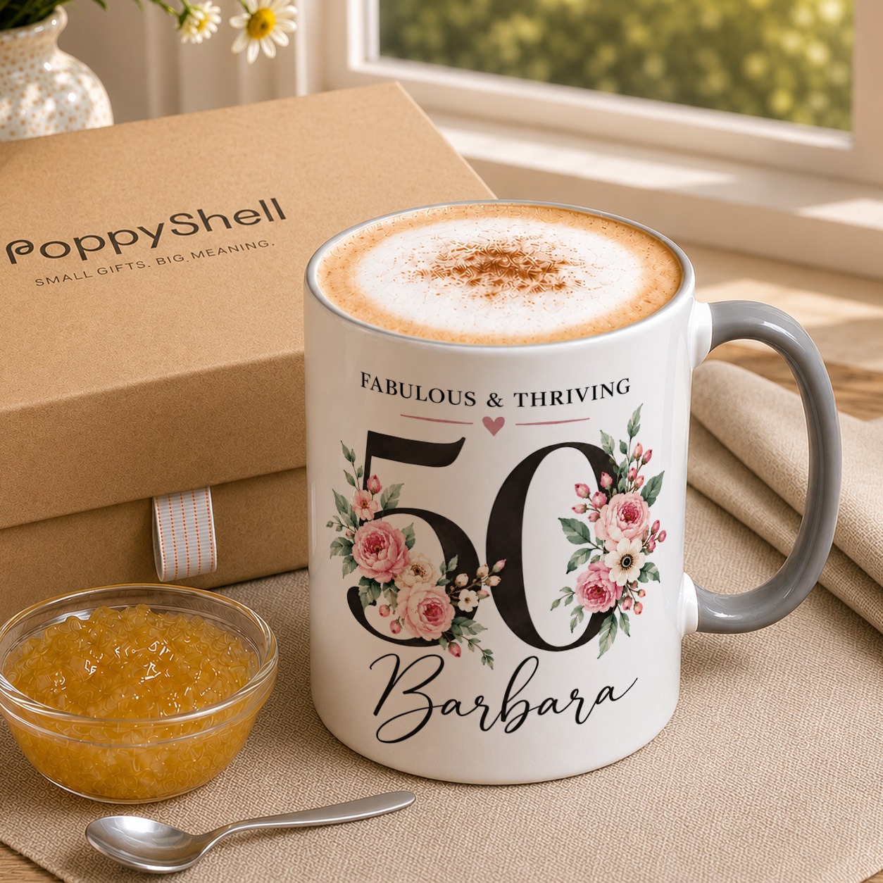 Personalised Birthday Mug – Custom Name and Age Floral Gift - Image 3