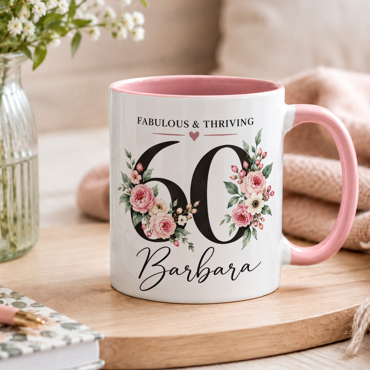 Personalised Birthday Mug – Custom Name and Age Floral Gift - Image 2